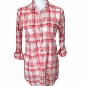J. Crew Red & White Plaid Pullover – Long Sleeve Half Button Front – Women’s XS